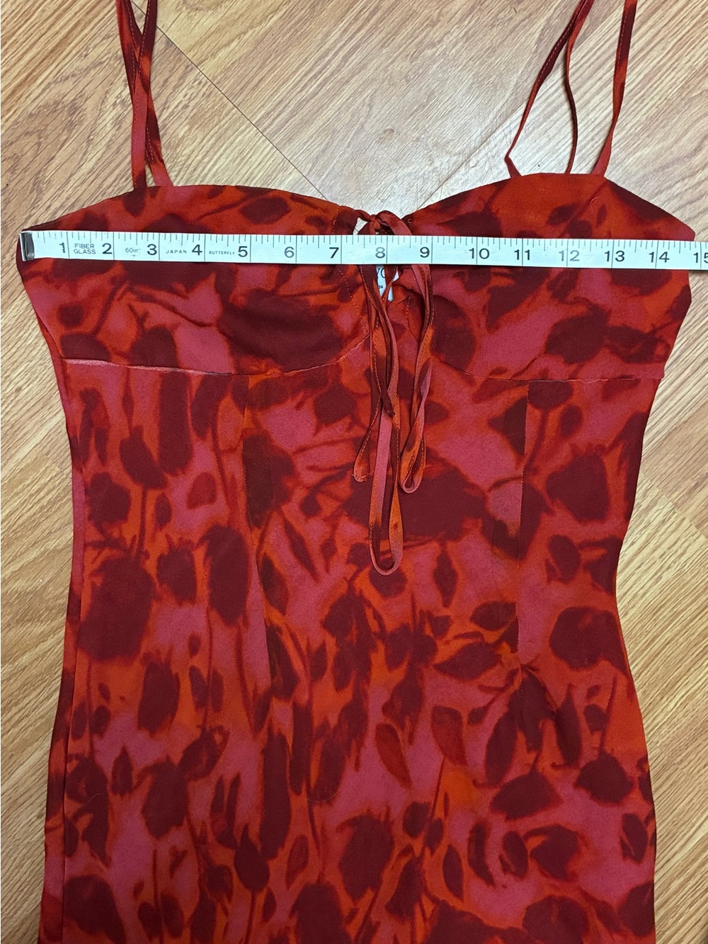 Peppermayo Red Watercolor Floral Asymmetrical Slip Midi Dress Small Size 4 - Picture 9 of 9